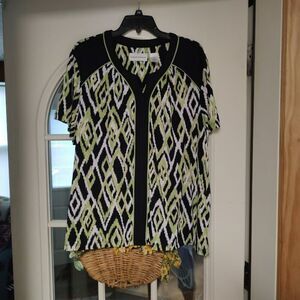 New Alfred Dunner Black Green Sao Paolo Short Sleeve Top Size Women's XL